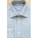 Camisa cinza com listras brancas, manga longa, 100% algodão, fio egípcio, cód 853