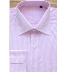Camisa rosa com listras brancas, manga longa, 100% algodão, fio egípcio, cód 854
