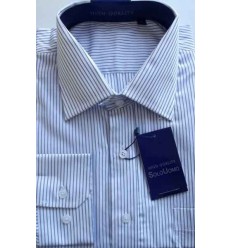 Camisa manga longa branca com listras azuis, 100% algodão de ótima qualidade, cód. 860