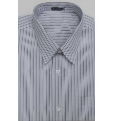 Fredao Moda Masculina Camisa extra grande bege com listras, manga curta, passa fácil, em tecido misto de algodão com poliéste