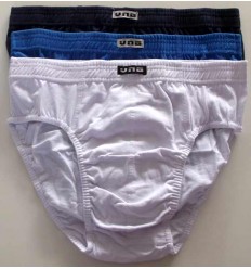 Kit 3 cuecas slips, 100% algodão, cores azul noite, azul escura e branca, cód 1502C