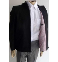 Fredao Moda Masculina Jaqueta preta de lã italiana estilo blazer com ziper e forro interno vermelho, cód 1241 Entrega imediata