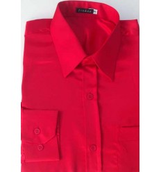 Camisa vermelha de cetim de poliéster com brilho, manga longa, cód 1498VB