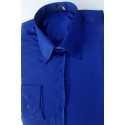 Camisa azul em tecido de cetim de poliéster com brilho, manga longa, cód 1498AB