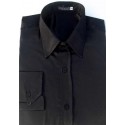 Camisa preta em tecido de cetim de poliéster com brilho, manga longa, cód 1498PB