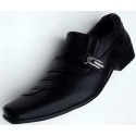 Sapato de couro social, preto sem cadarço e solado antiderrapante, cód  1497,  Ref 4007