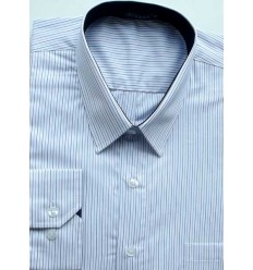 Camisa Extra Grande, Plus Size, manga longa de algodão fio 120 egipcio, cor branca com listrinhas azul e preta, cód 1585