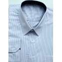 Camisa Extra Grande, Plus Size, manga longa de algodão fio 120 egipcio, cor branca com listrinhas azul e preta, cód 1585