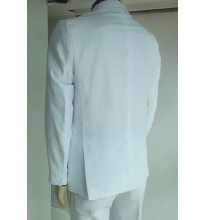 Terno branco corte Italiano com duas aberturas  em tecido de Gabardine. Ref 1600