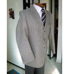 Blazer masculino cinza, em tecido de lã, modelo italiano com duas aberturas atrás, cód 1157